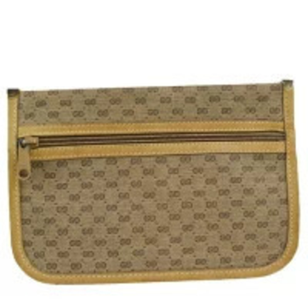 Gucci Pouch Clutch Bag GG Brown Leather